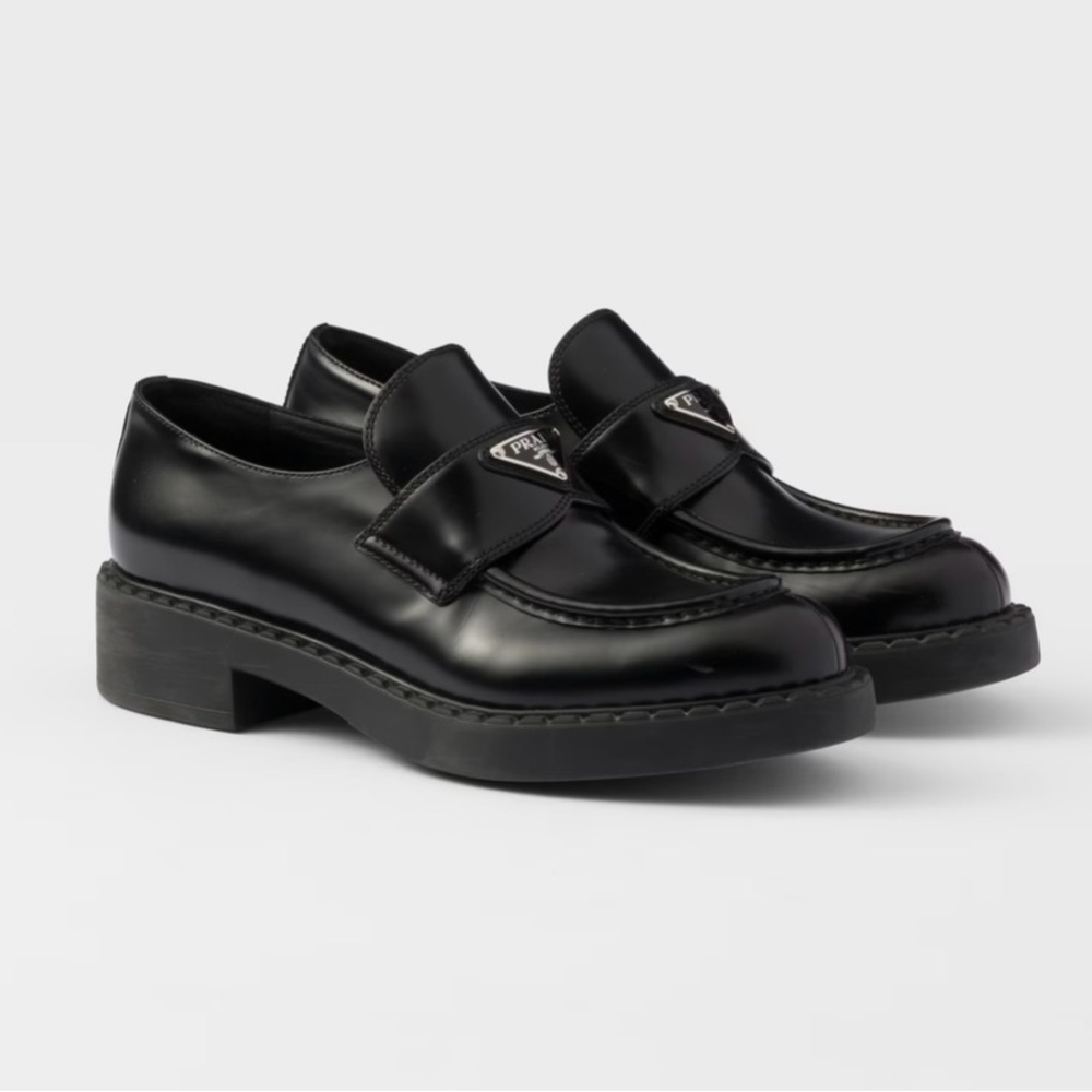 Prada Black Leather Platform Loafers - Picture 2 of 8